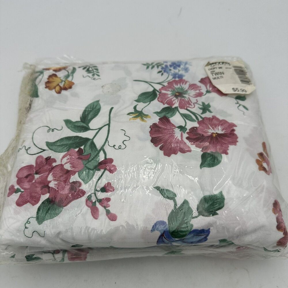 Vintage 1996 Twin Flat Sheet plantation multi-color Pattern Mervyns